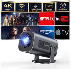 Mini Projector with WiFi and Bluetooth, Portable Projector 1080P Support with Android 11 Auto Horizontal Correction, 180°Rotatable outdoor Projector 