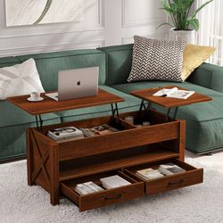Lift Top Coffee Table 47.2"with Storage Drawers and Hidden Compartment,Espresso