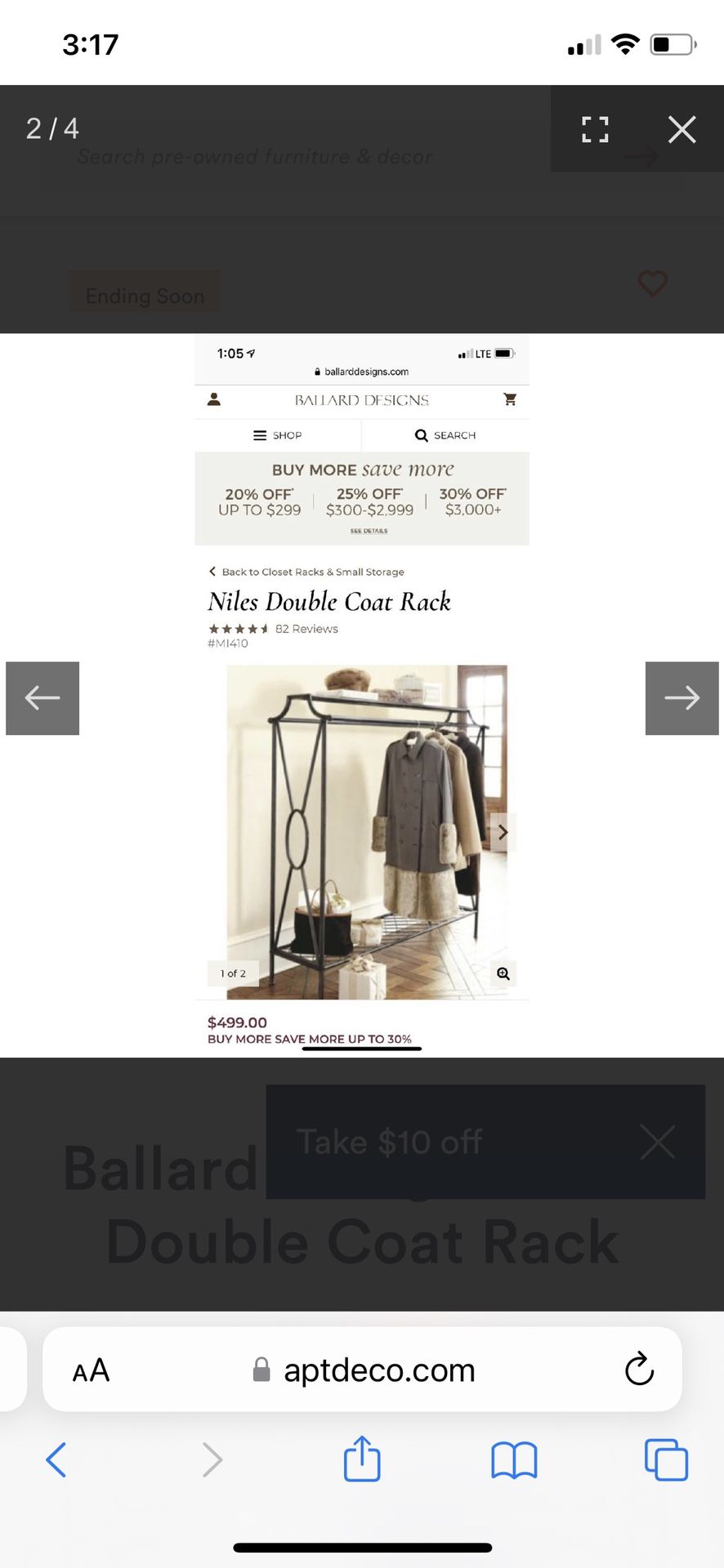 Ballard Designs Niles Double coat rack for clothes shoes and accessories black iron (retail $500)