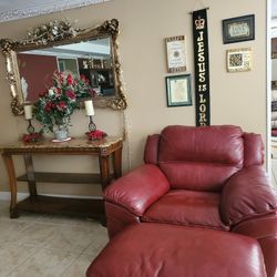 burgandy/Red Chair & Ottoman & Sofa