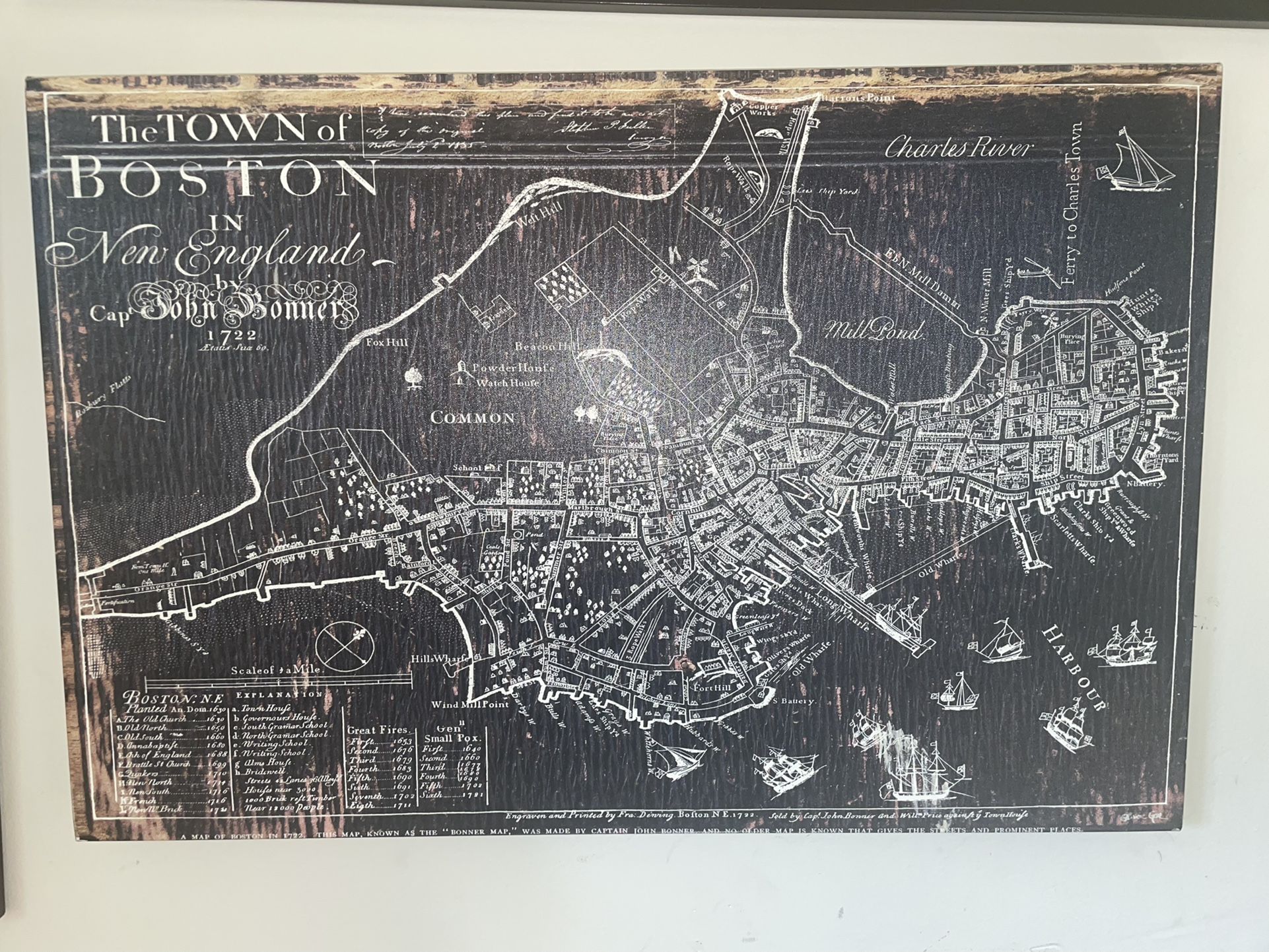 Map Of Boston; Wall Decor