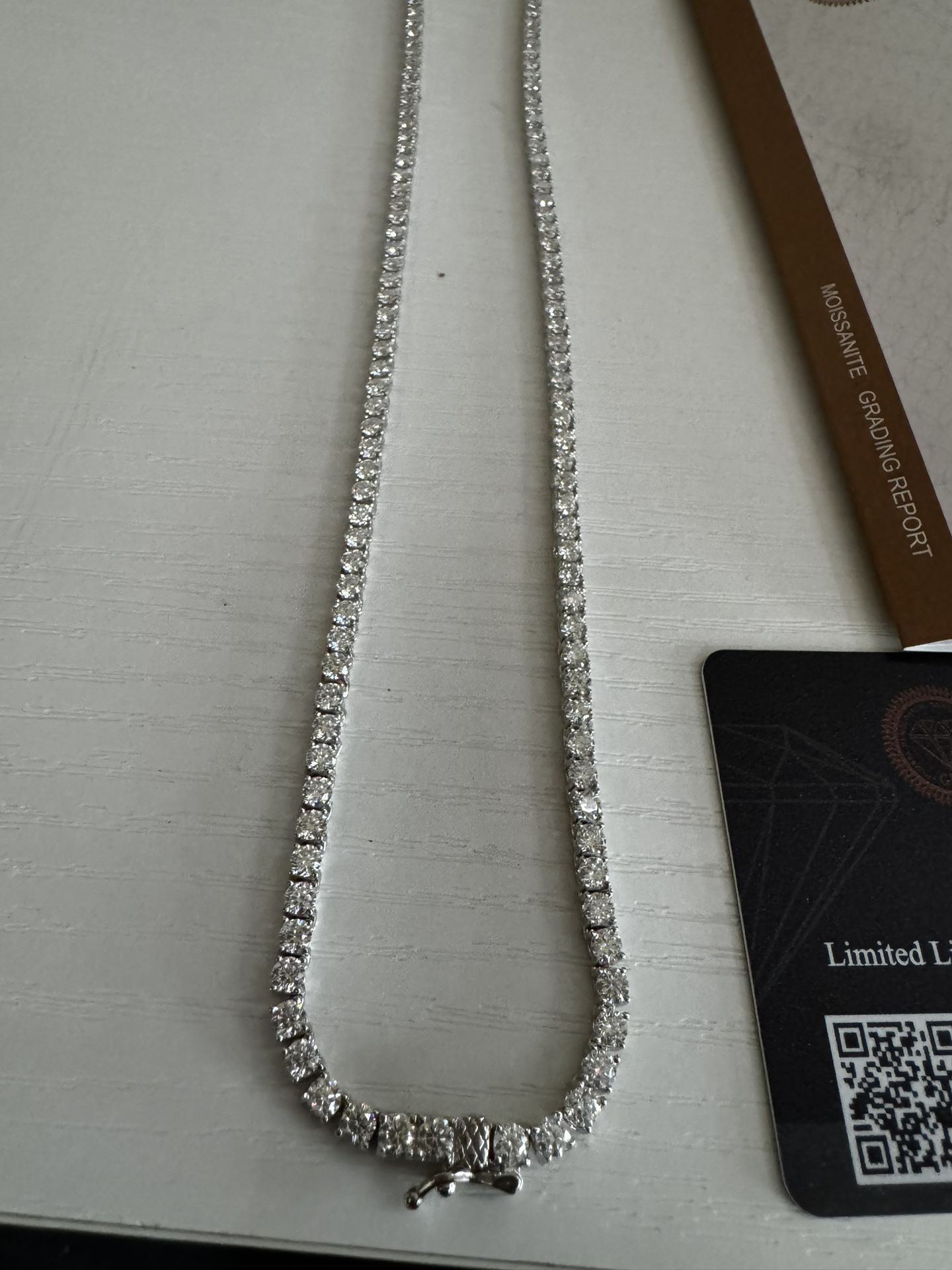 22” Moissanite Tennis Chain – 18ctw VVS1 D, 3mm, 925 Silver w/ GRA Cert
