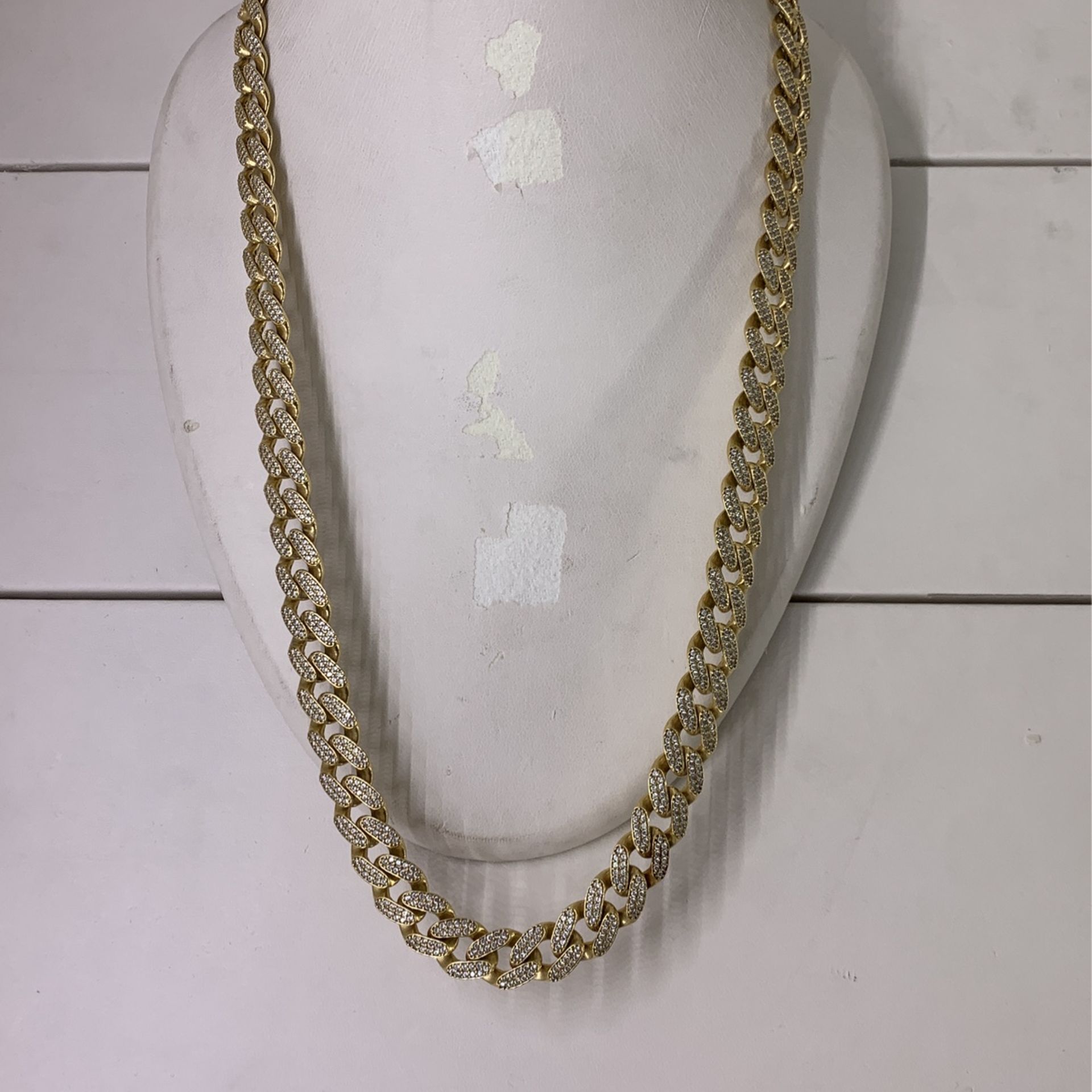 14k Gold Cuban Link Chain With CZ’s 50grams 22inch Long 