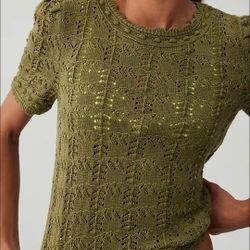 ANTROPOLOGÍE  OLIVE  Lace Knit Blouse S
