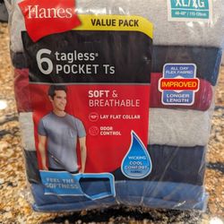 NIB Hanes Tagless Pocket Tees Value Pack 6 XL