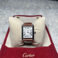 Cartier Tank – Steel Case – Brown Leather Strap – Roman Numerals