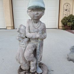 Vintage Henri Studio Concrete Garden Statue Golfer Golf Boy