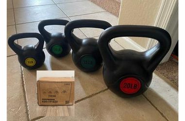 Wide Grip Kettlebell Exercise Fitness Weight Set, 4-Pieces: 5lb, 10lb, 15lb and 20lb Kettlebells