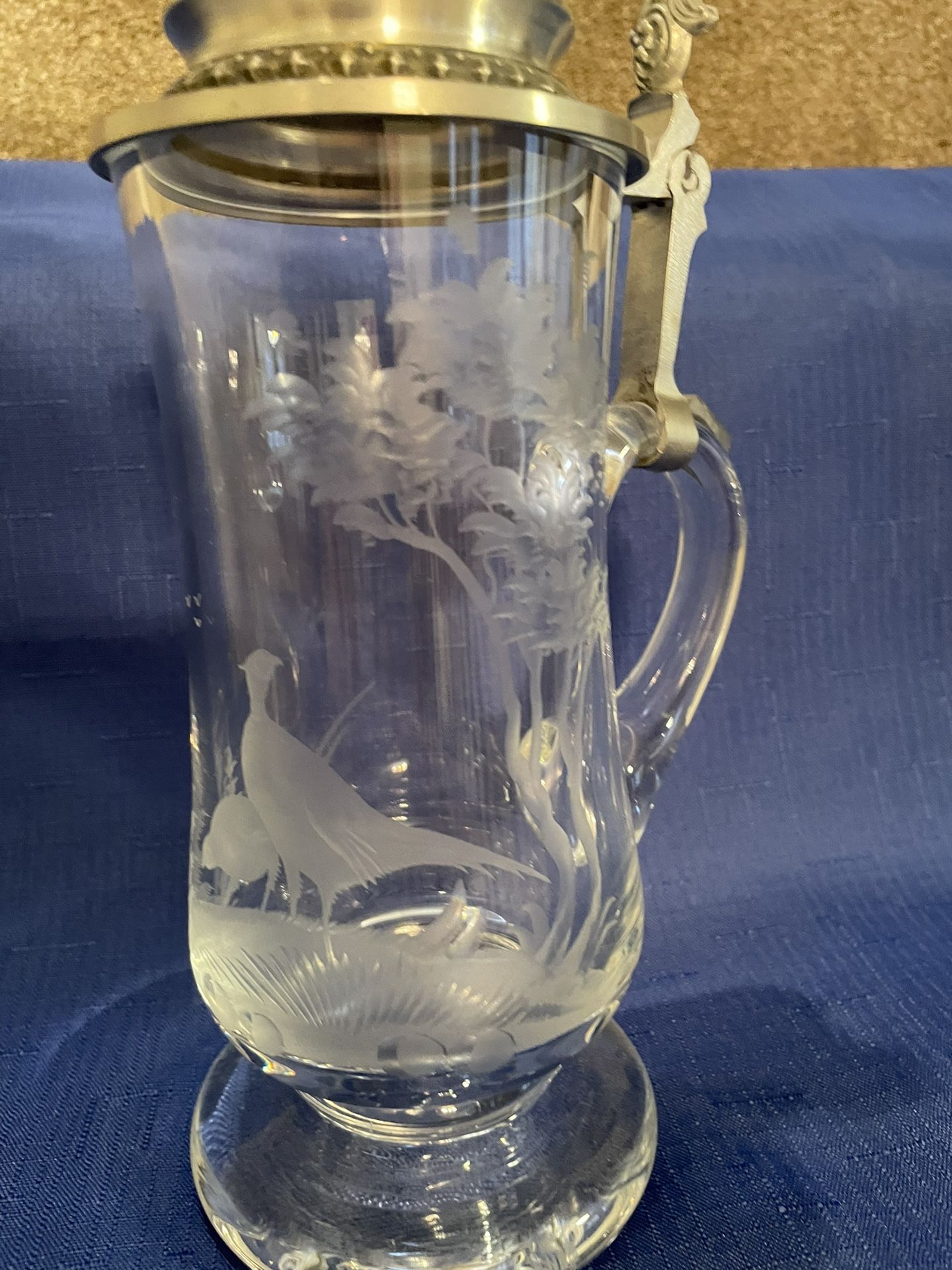 Antique Crystal Etched Beer Stein