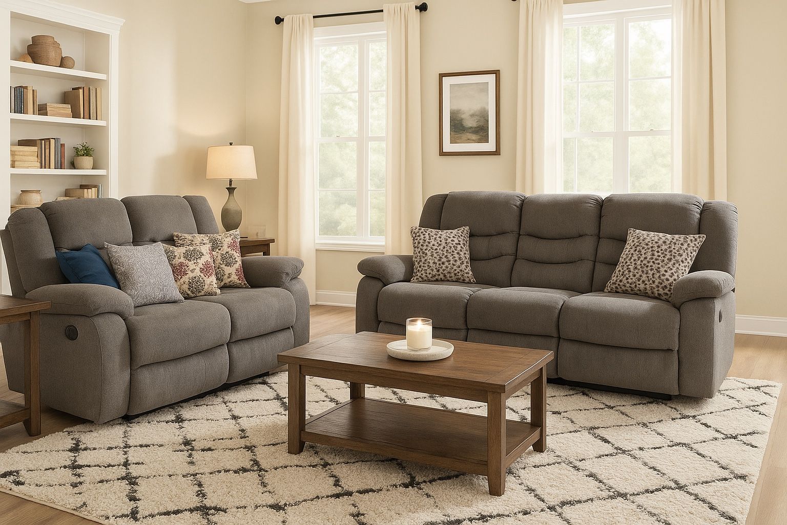 Plush 2 Piece Grey Recliner & Cupholder (NO DEPOSIT) Delivery 🚚 Available