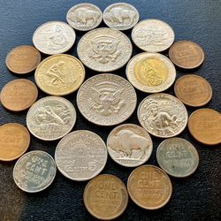 22 Coins Kennedy Half Dollar Buffalo 🦬 Nickel Instant Big Starter Coin Collection Dollar Coins Cent Wheat Pennies 