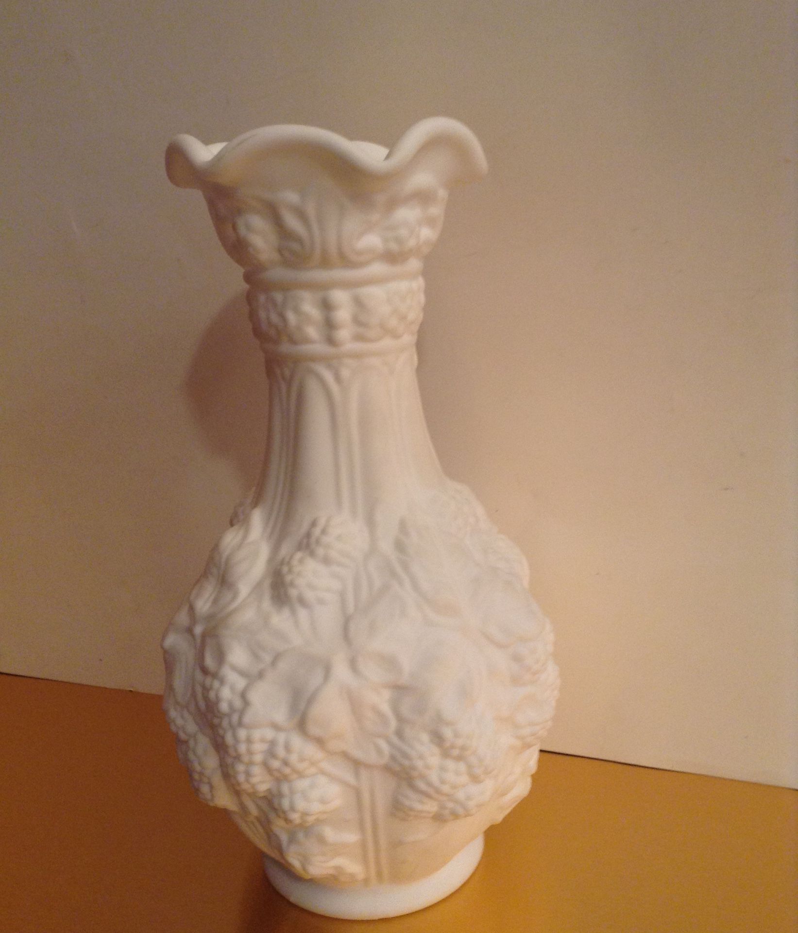 Antique milk glass loganberry vase