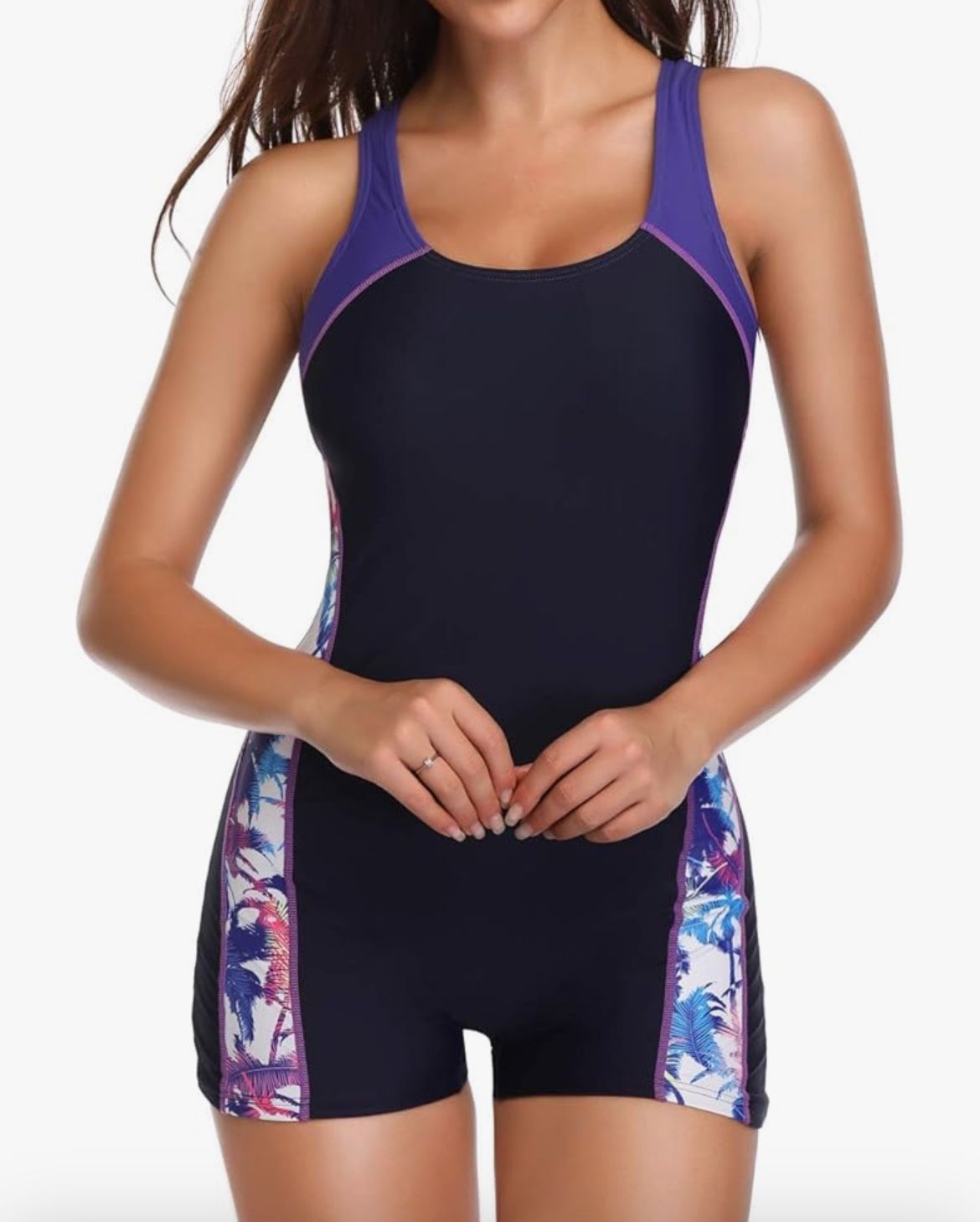 coast Womens Boyleg One Piece Athletic Swimsuits with Shorts Sport Bathing Suit Racerback Swimwear Teens Girl