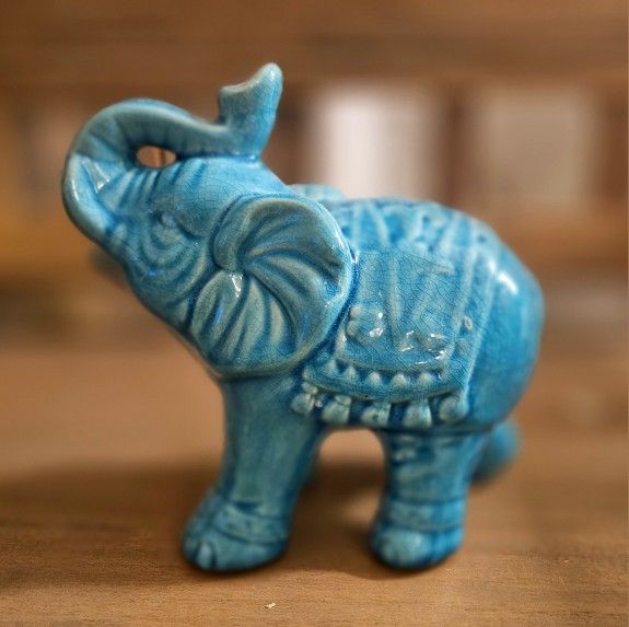 Blue Ceramic Elephant Figurine
