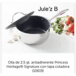 Princess House Olla De 2.5 Qts Con Antiadherente Nueva En Su Caja 