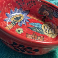 Vivid Happy Ceramic Bowl Hand painted NEW