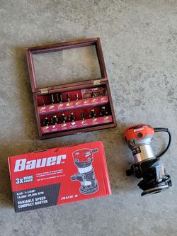 Bauer Compact Router + Router Bit Set – Woodworking Bundle