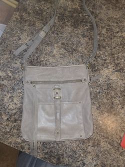 Lucky brand light grey leather crossbody bag with adjustable strap