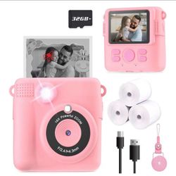 Instant Print Camera for Kids, Christmas Birthday Gifts Girls Boys Age 3-12, HD Digital Video Cameras Toddler, Portable Toy 3 4 5 6 7 8 9 10 Year Old