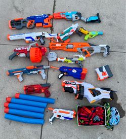 Large Lot of 13 Nerf Blasters + Darts & Accessories