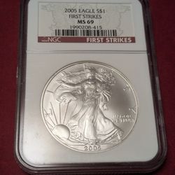 2005 American Silver Eagle Coin .999 NGC MS69
