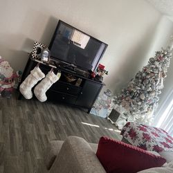 Modern TV Console Table with Power Outlet Black