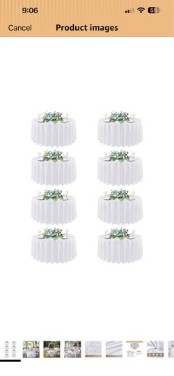 White Round Tablecloth 90 Inch Fit 30-72 Inch Tables, 8 Pack Circle Polyester Fabric Table cloth for Wedding Party Reception Banquet Birthday, Washabl