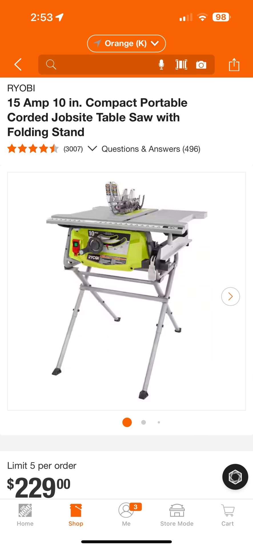 RYOBI 15 Amp 10 in. Compact Portable Corded Jobsite Table Saw with Folding Stand Brand New $160