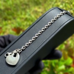 Jewelry TOUS Italian sterling silver 925 bold rolo chain bracelet with heart charm 5.75mm 6.5”