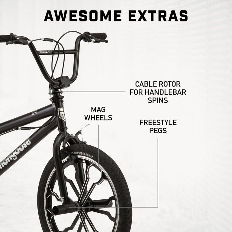 Mongoose Rebel Kids BMX Bike 20 inch Wheels Age 13 Black Bicycle