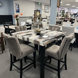 5PC Brown Marble Counter Height Dining Set