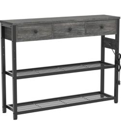  47'' Entryway Table with Outlets and USB Ports, Console Table with 3 Drawers