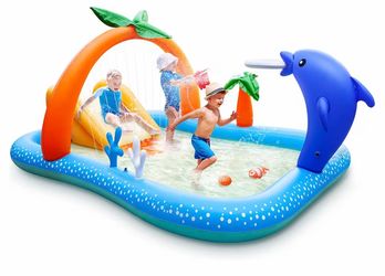 Seaside kiddie pool with slide