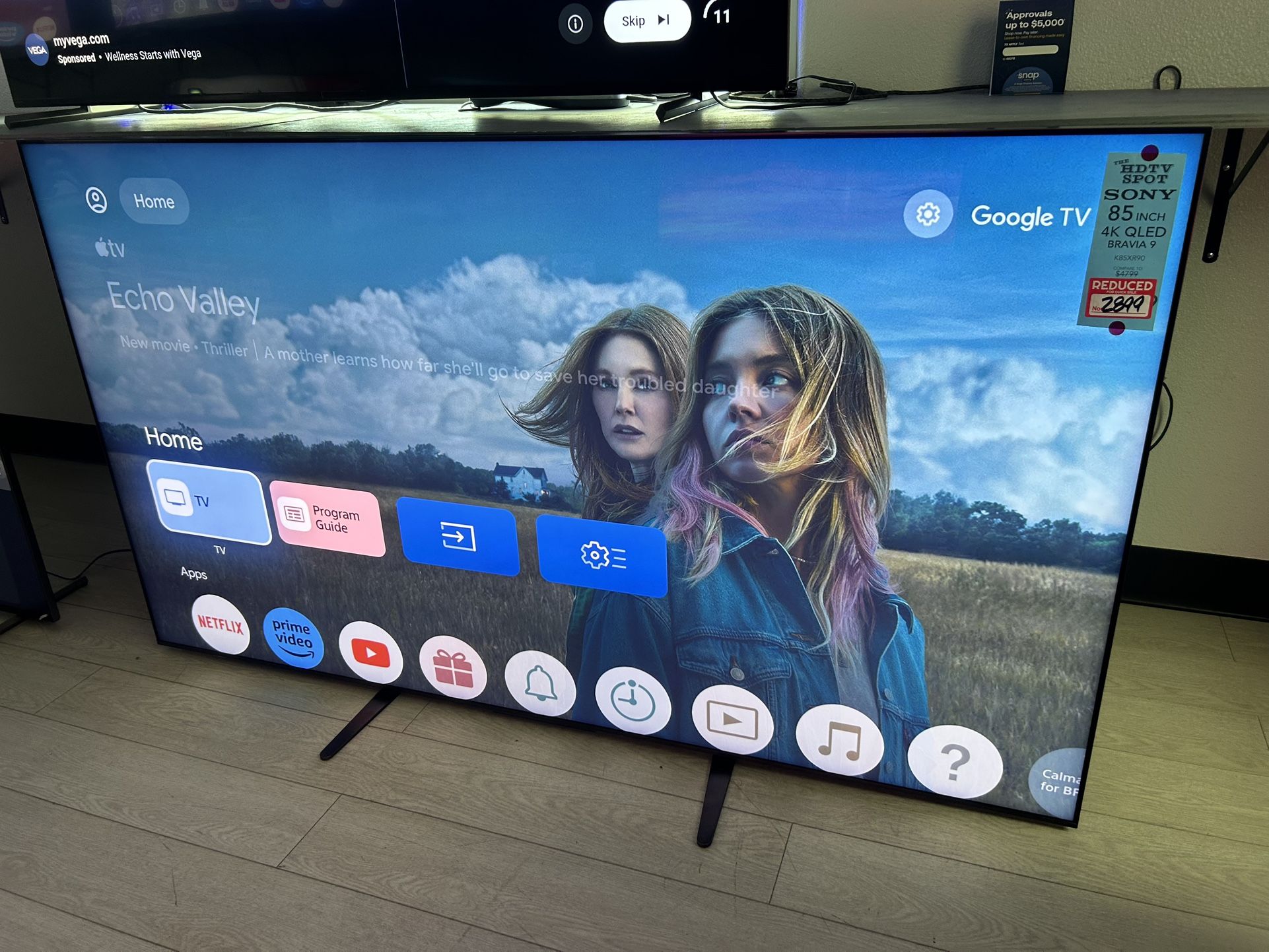 Sony 85" class BRAVIA 9 Mini LED QLED 4K HDR Smart Google Tv