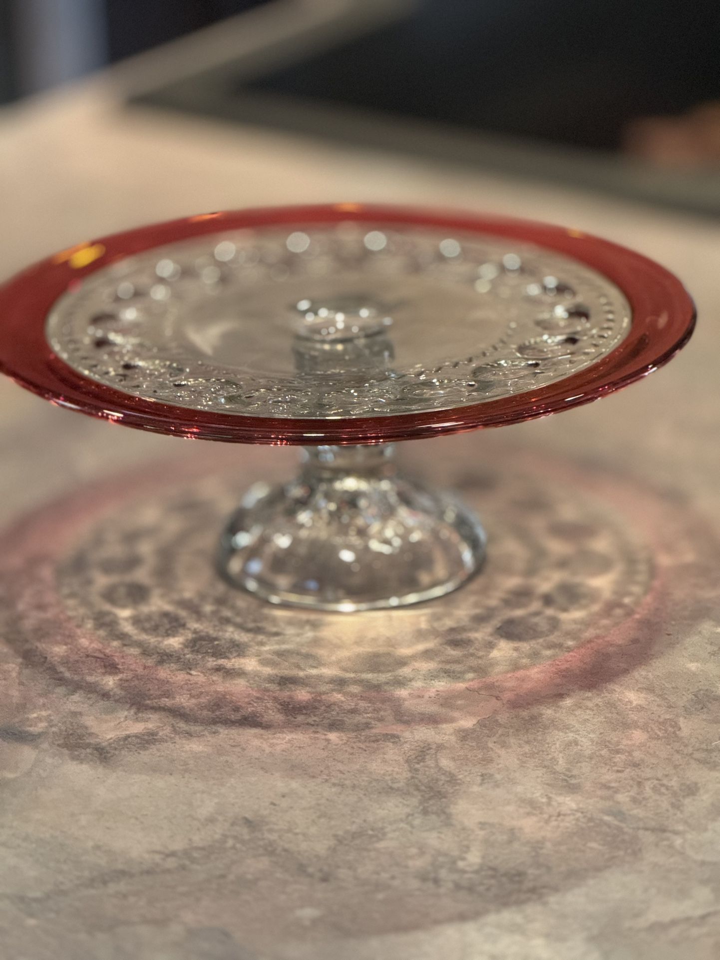 Vintage Kings Crown Ruby Red Thumb Print Cake Stand 
