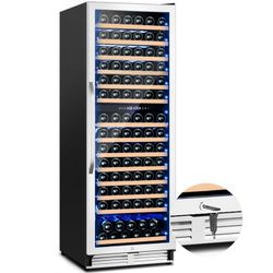 180 Bottles Wine Fridge 24 Inch Dual Zone Wine Cooler Refrigerator Freestanding Wine Refrigerator with Glass Door and Safety Lock, Large Wine Cellar f
