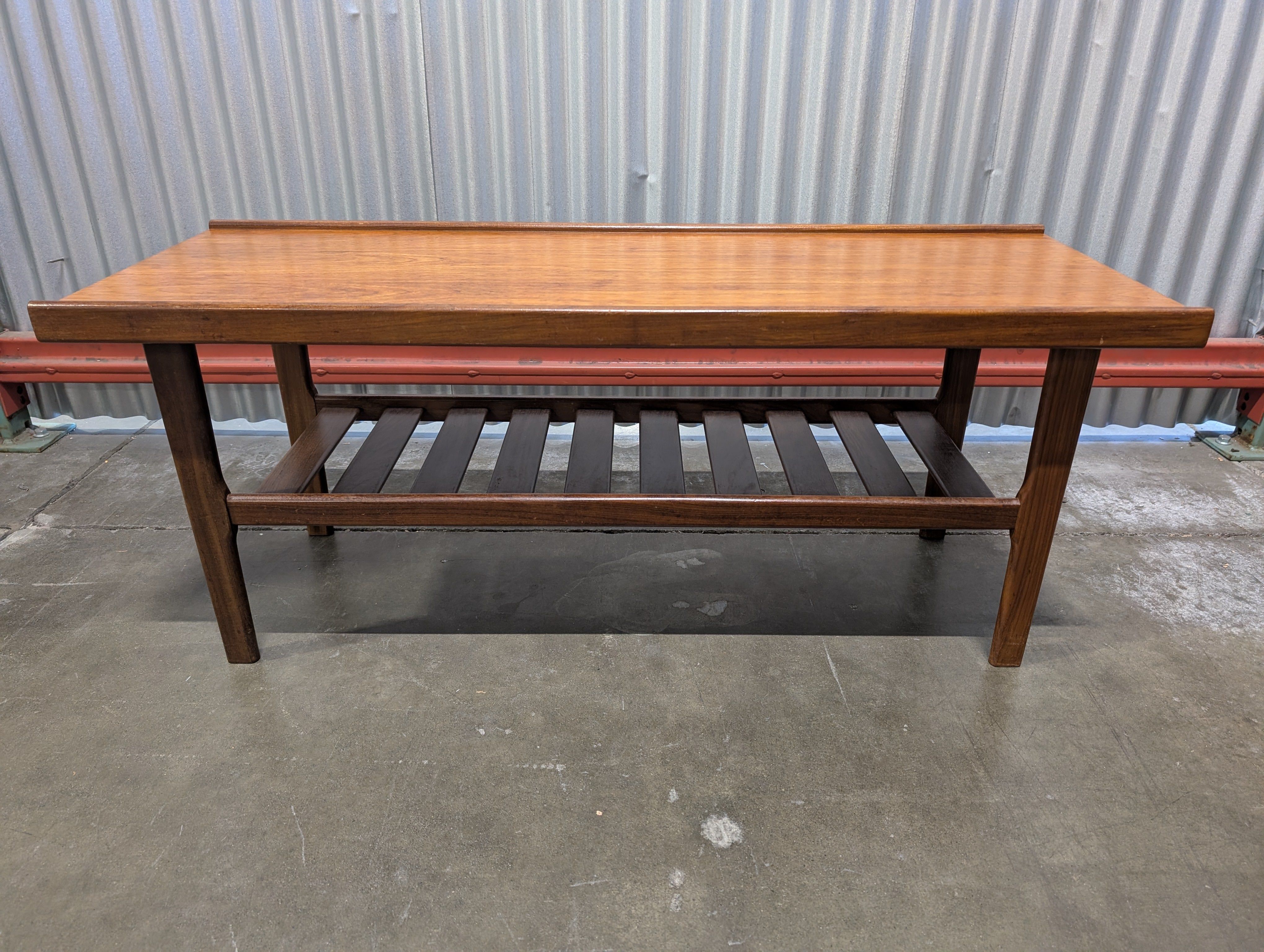 Mid-Century Modern Wood Coffee Table with Lower Shelf
