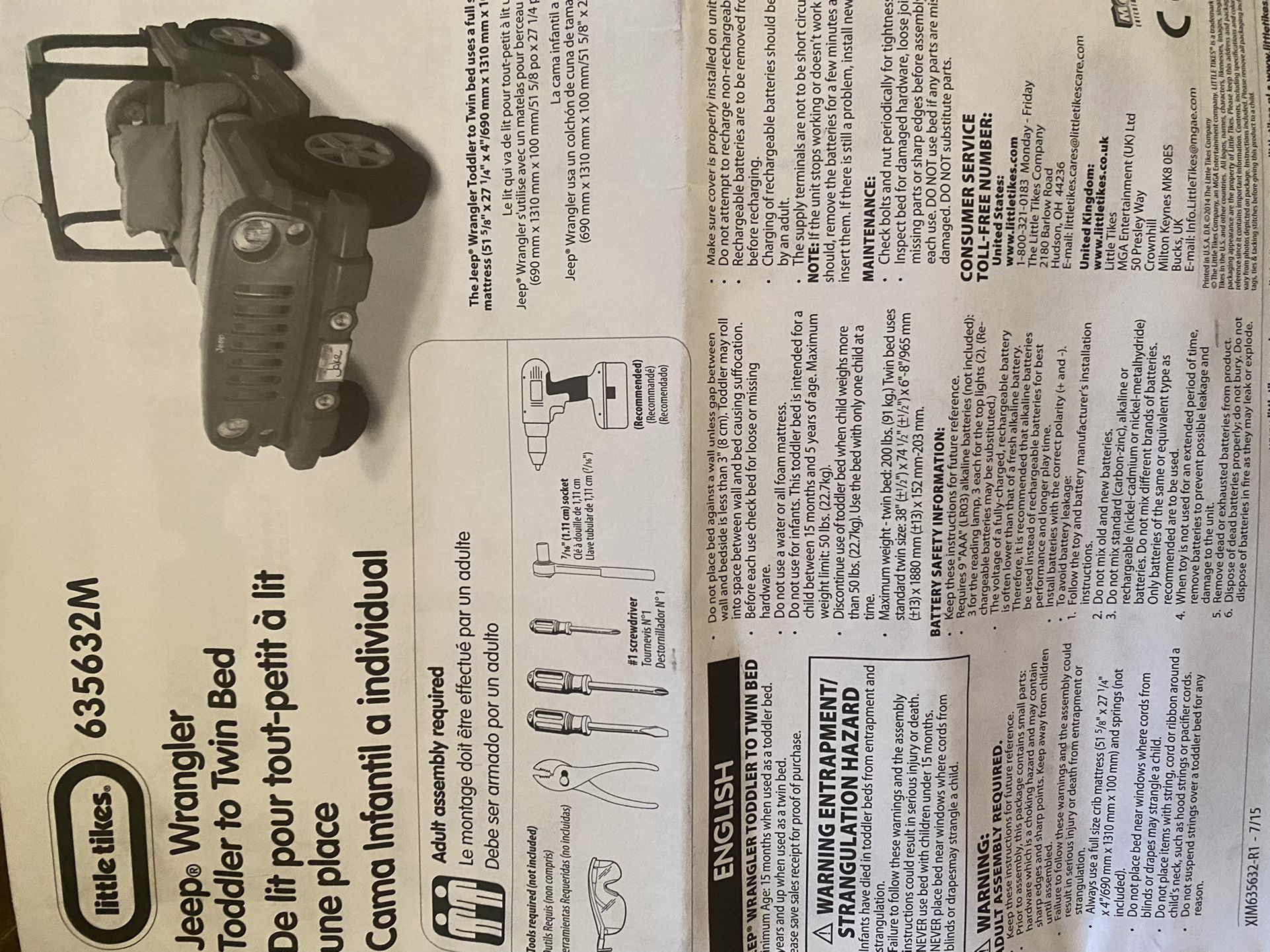 Toddler Bed Jeep Wrangler for Sale in Modesto, CA OfferUp