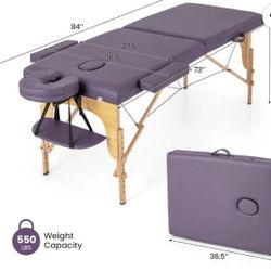 Spaco 84 Inch Foldable Massage Table, Massage Table with Carrying Bag and Height Adjustable, Professional Massage Bed for Indoor, Purple