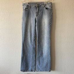 C’est Toi, Woman Blue Stretchy Straight Leg  5 Pockets Jeans, Size 13