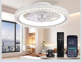 20" White Flush Mount Ceiling Fan with Light, Smart APP & Remote