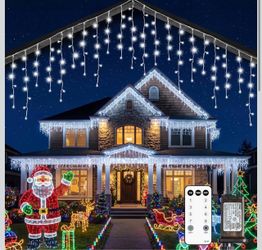 Icicle Christmas Lights Outdoor, 40Ft 432 LED Waterproof White Icicle Lights for Outside, 8 Lighting Modes Connectable String Light with Remote,Timer,