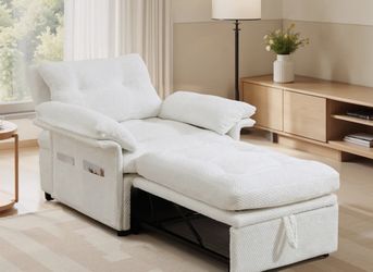 Meissalivve 3-in-1 Convertible Sleeper Chair, Sofa Bed With Usb Ports & Storage Pockets, Pull-out Single Couch Bed For Living Room (white)