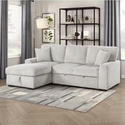50% SALE Two Piece Fabric Sectional With Sleeper And Storage