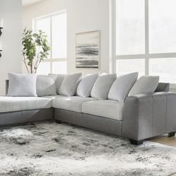 L shaped couches light kakie and gray