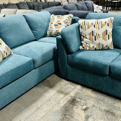 Teal Sofa and Loveseat Set