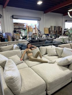 6pc Light grey fabric modular sectional couch