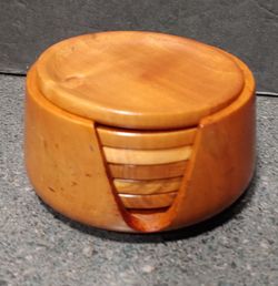 Teak Wood Vintage Coasters W/ Holder