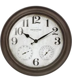 Presentime & Co. 26" Clifton in/Outdoor Farmhouse Clock with Thermometer & Hygrometer as All in One Weather Station, Farmhouse Wall Art and Timepiece 