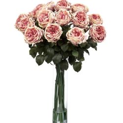 31 in. Artificial H Pink Fancy Rose Silk Flower Arrangement